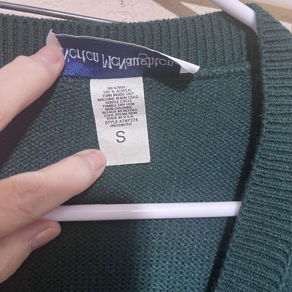 Vintage Norton McNaughton Forest Green Cardigan Sweater Floral Womens Small USA - Picture 3 of 6